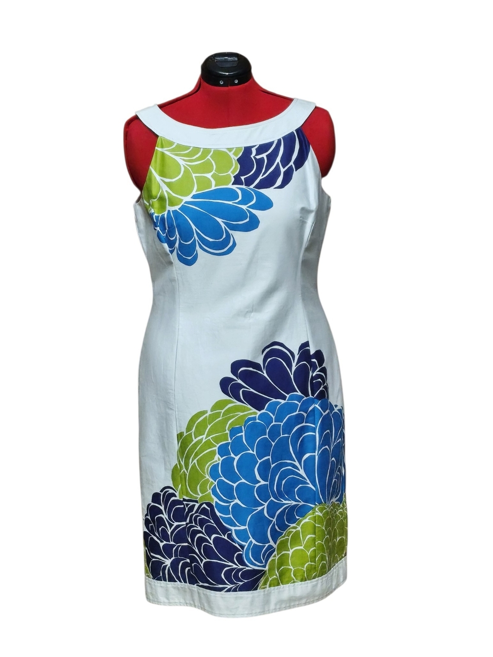 Jones Wear White Midi Dress with Blue, Navy & Green Floral Print